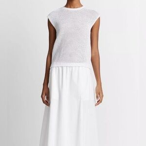 Vince Mesh-Stitch Cap-Sleeve Crew Neck Sweater